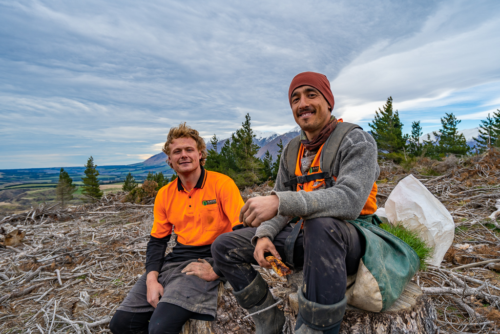 Image of Native Solutions team having a rest break from forestry planting on Mt Barker