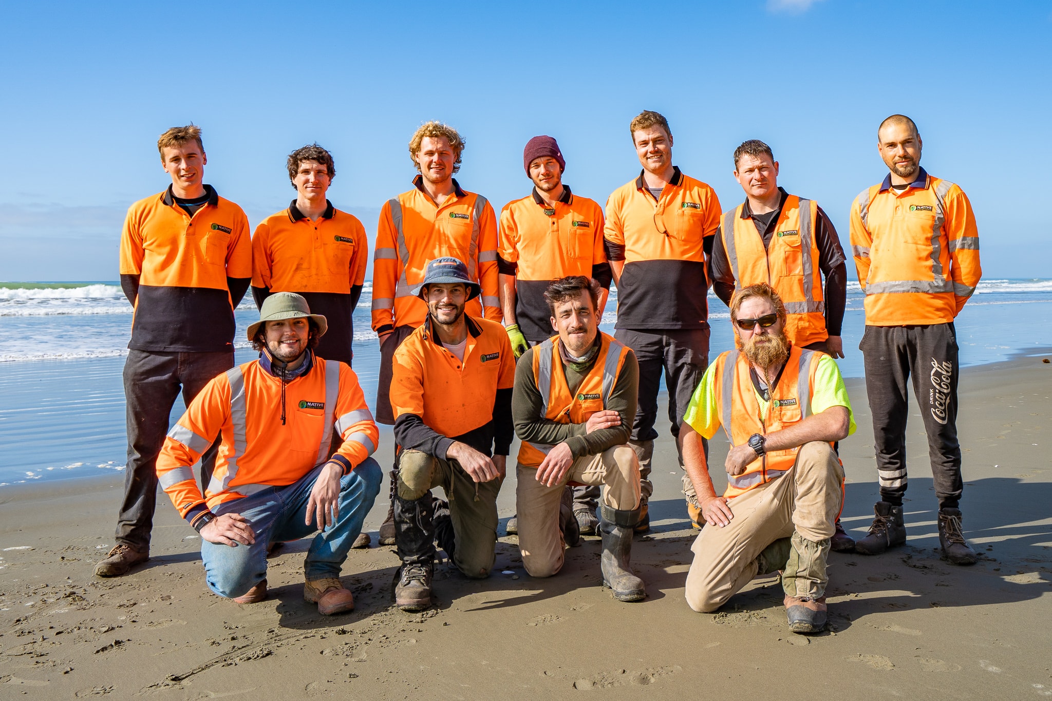 Team member group photo of Native Solutions providing forestry pest control, native revegetation, and forest management, serving Marlborough, Canterbury, Christchurch, Kaikoura, and Otago